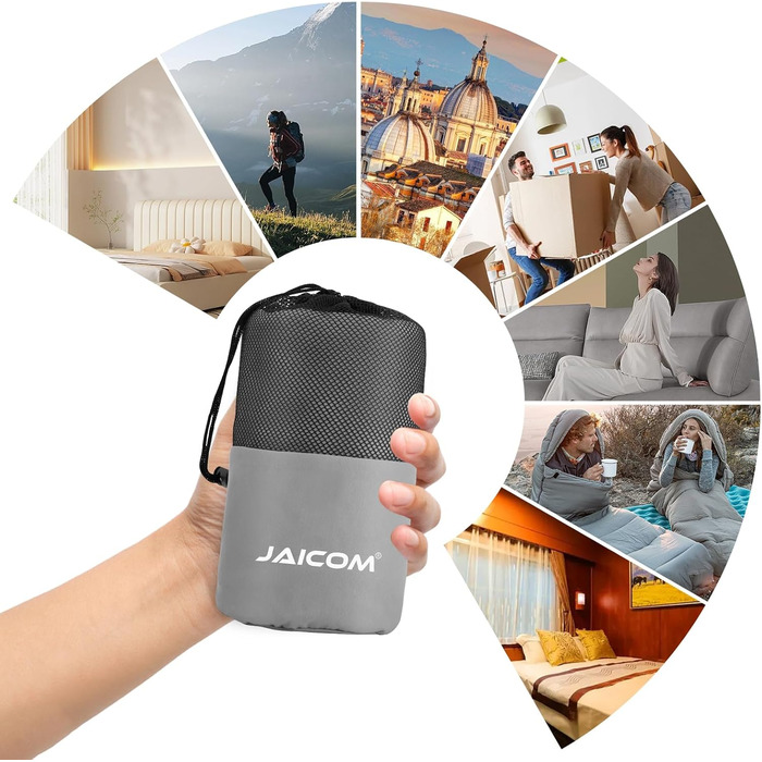 Легкий шовковий спальний мішок для подорожей 2в1, мікрофібра, компактний, для кемпінгу, туризму, готелів, зелений (сріблясто-сірий)