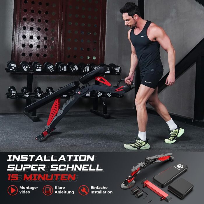 Пообoo Гантельна лава, регульована для дому, вантажопідйомність 1500 lbs, міцна лава для силових тренувань, позиції: пласка/похила/відхилена для комплексних тренувань Y160-Чорний
