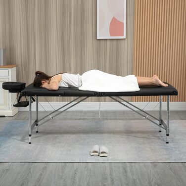 Масажне ліжко HOMCOM з 7 зонами, регульована висота, для салонів та SPA, чорна екошкіра, до 130 кг