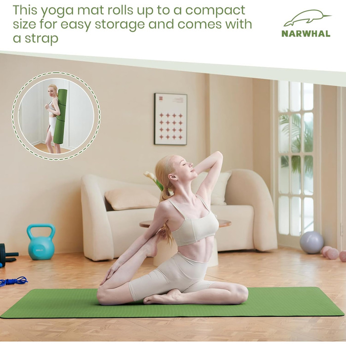 Килимок для йоги Narwhal XXL з TPE, 190x80x0.6 см, нековзний, для фітнесу та занять спортом