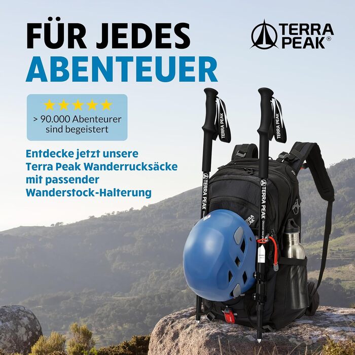 Трекінгові палиці Terra Peak® Premium Carbon Teleskop - для жінок та чоловіків, регульовані, з мікрофібровим рушником