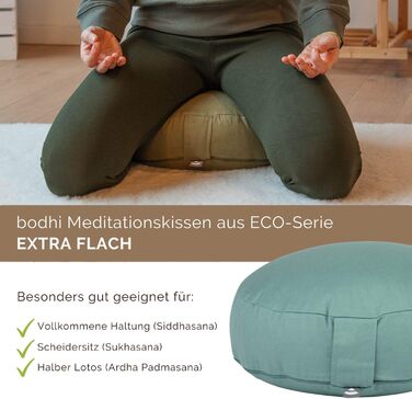 Подушка для медитації Bodhi Rondo ECO extra flat (Мінерально-синій) | Подушка для йоги з органічною начинкою з полби та бавовняним чохлом | Зручна подушка для сидіння 15,5 см