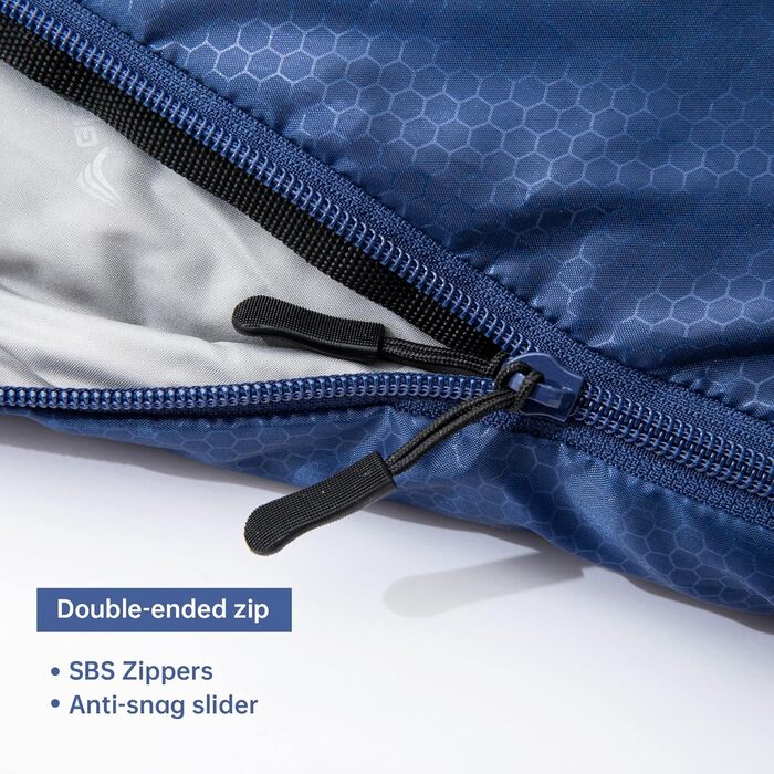 Спальний мішок BISINNA XXL для великих дорослих, 3-4 сезонний, зимовий, теплий, ковдровий, для кемпінгу, великий розмір, синій, ліва блискавка, 2.5 кг