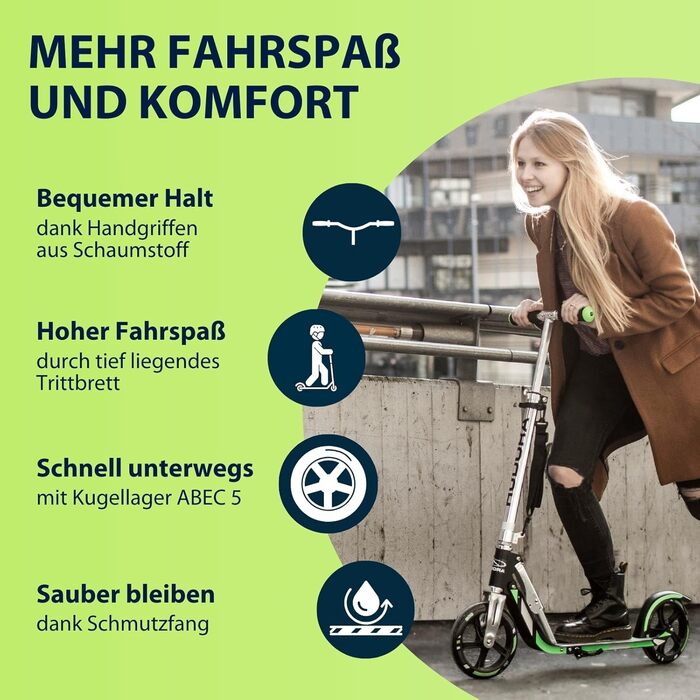 Самокат HUDORA BigWheel 205 алюмінієвий, складаний, з підніжкою та замком - для дітей та дорослих до 100 кг