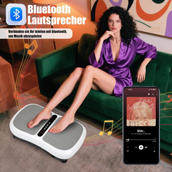 Вібраційна платформа для фітнесу: тренування вдома, 99 рівнів інтенсивності, 5 програм, Bluetooth, масаж, розвиток м'язів, EU-03W