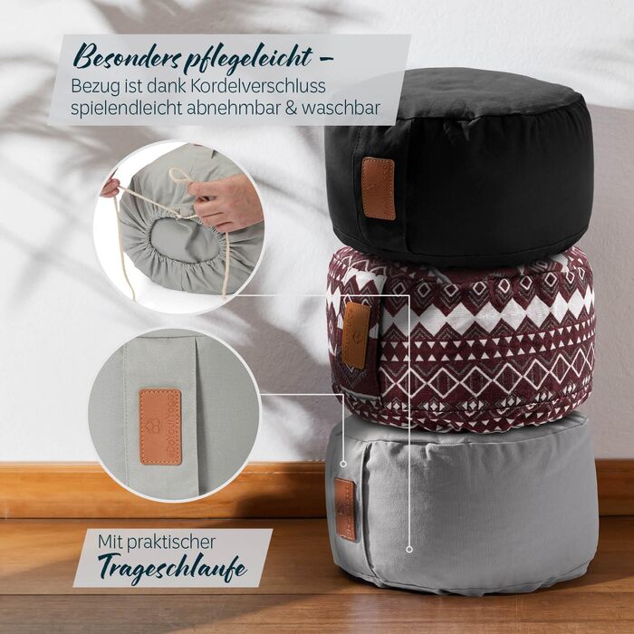 Йога болстер rundes 30x15 см з бавовняним чохлом | Наповнений органічною лузгою пшениці або органічною лузгою гречки | Йога подушка для Інь-йоги та медитації, сірий колір