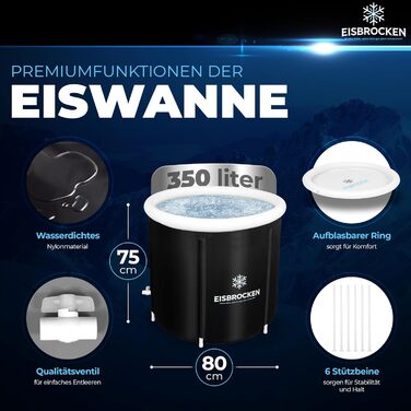 Тонна для крижаних ванн Eisbad – складана, діаметр 80 см, 7-шарова ізоляція – для дому та на вулицю, спорт та релакс