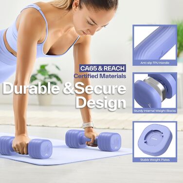 Sportneer Регульовані гантелі для жінок - набір з 2 гантелей (по 1-2,5 кг) з неслизьким TPU-покриттям, 4-в-1 набір гантелей для фітнесу вдома, домашній спортзал та силові тренування (світло-блакитний)