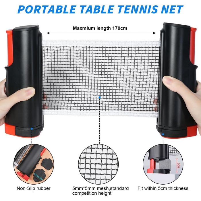 Мережа для настільного тенісу Flintronic, висувна, портативна, 170 см (синьо-жовта)