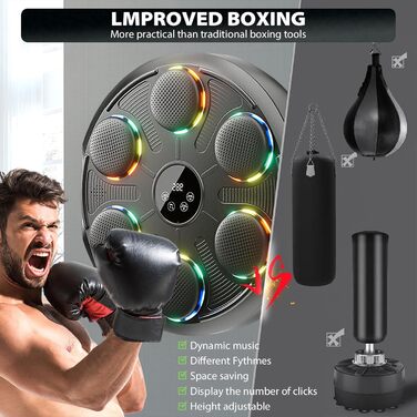 Музична боксерська машина Kensbro з LED-підсвіткою, Bluetooth, 12 швидкостей та режимів, для дорослих та дітей