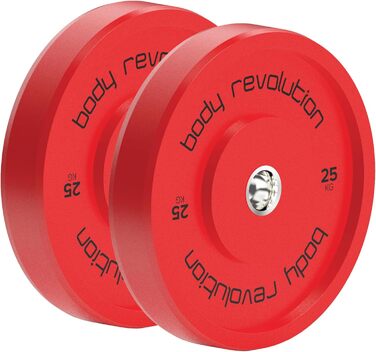 Олімпійські диски Body Revolution з гумовим покриттям, кольорові, 5,1 см, для штанги і кросфіту (1,25–25 кг)