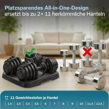 Набір гантелей Skandika Hanteln Paino: регульовані гантелі 1.5-24 кг, штанга, гиря, диски. Для дому та спортзалу. Набір 2x1.5-12.5 кг