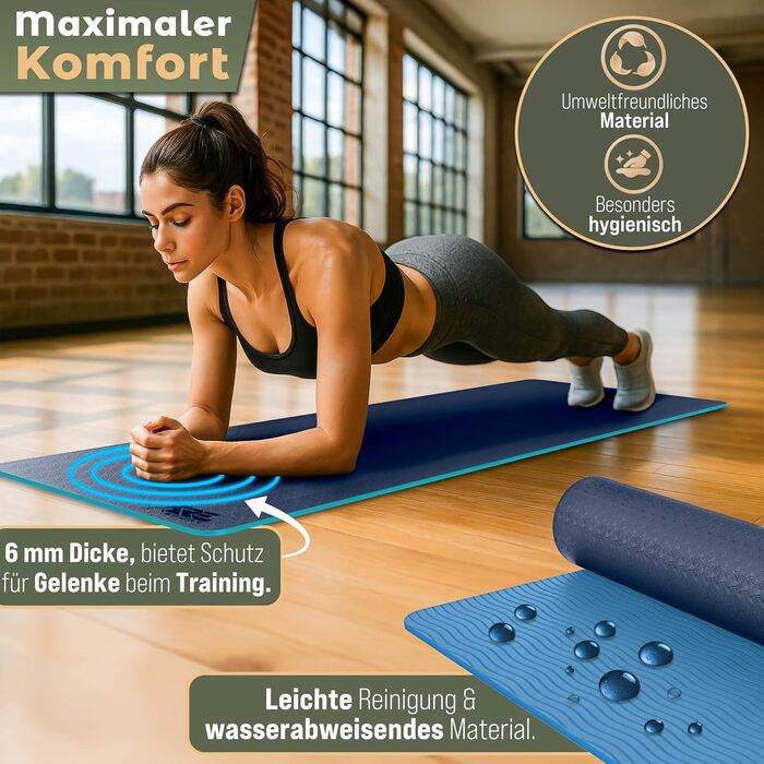 Йога мат RE:SPORT без фталатів, 183x61x0.6 см, Navy/Light Blue
