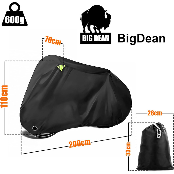 Водонепроникний чохол для велосипеда BigDean – захист від негоди, підходить для 1-2 велосипедів, мотоциклів та ролерів, поліестер 210D
