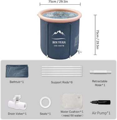 Надувна складана ванна 75x75 см для еко-відпочинку: ванна для льодяного душу, SPA, сауни та відпочинку на природі