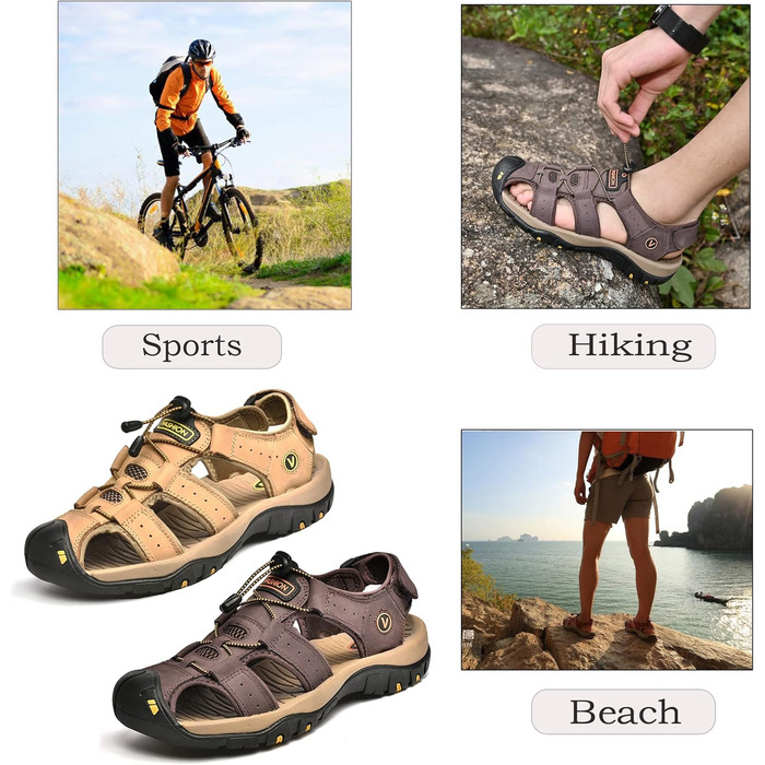 Чоловічі сандалі з натуральної шкіри для пляжу, піших прогулянок та активного відпочинку. Легкі, дихаючі сандалі для літа та риболовлі (46 EU, Коричневий/Червоний)