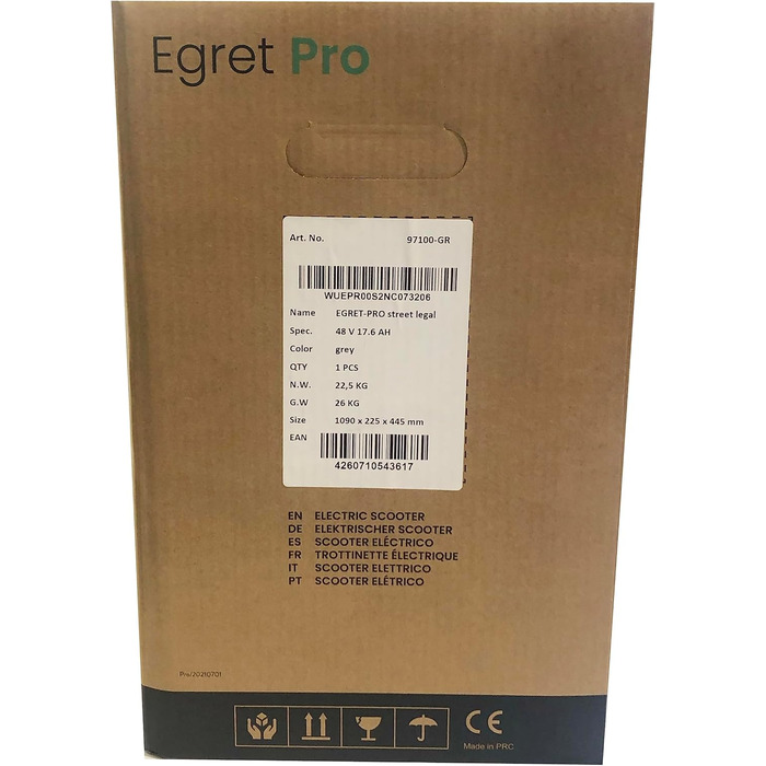 Електросамокат Egret Pro складаний з дорожнім сертифікатом, до 20 км/год, запас ходу 80 км, керування через додаток, регульований кермо, вантажопідйомність 120 кг, магнієва рама