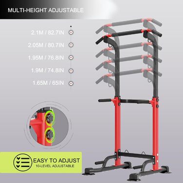 Leiblsufo Power Tower – багатофункціональна стійка для підтягувань, віджимань і пресу, регульована, вільностояча, червона
