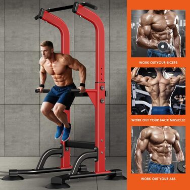 Силовий комплекс SogesPower Power Tower: турнік та бруси для дому та спортзалу, регульована висота, обладнання для силових тренувань, червоний