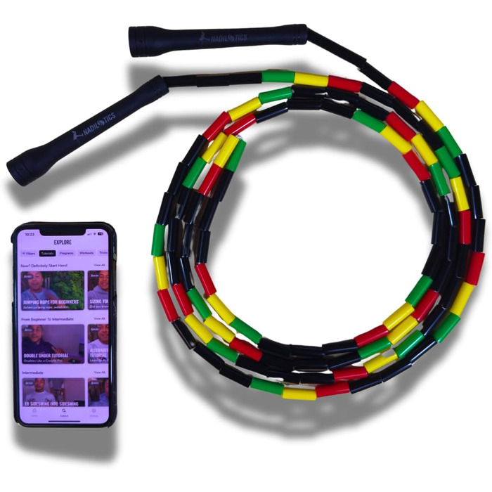 Стрибкове канат Elevate Rope Professional з перлинками, 3м, регульований, поліестер, для фрістайлу, кардіо та трюків, для всіх рівнів, для використання в приміщенні та на вулиці (Rasta)