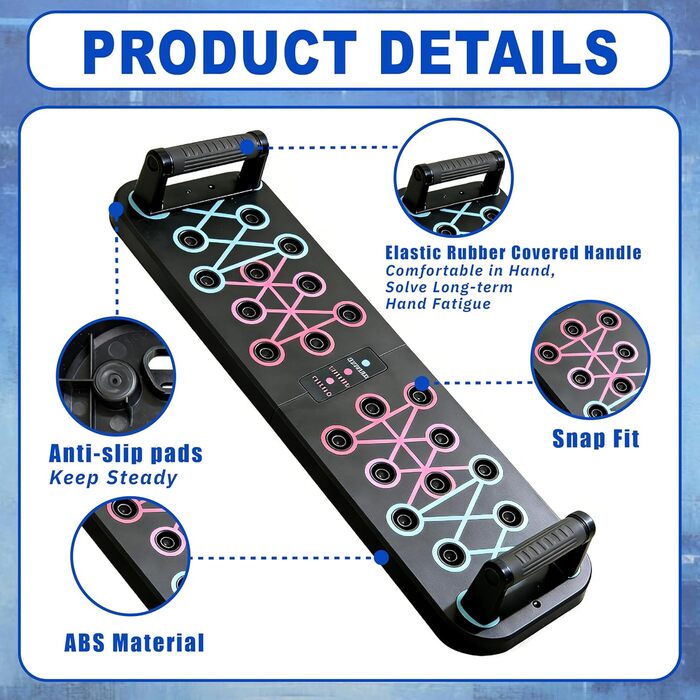 Преміум набір для віджимань 12-в-1 Push Up Board: інноваційна складана дошка для віджимань з регульованими ручками та 2 еластичними стрічками для тренувань вдома та нарощування м'язів