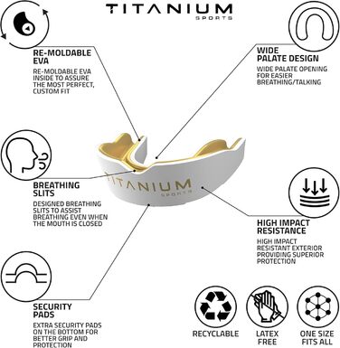 Захисний капу для спорту Titanium Sports Premium - Slim Fit з чохлом. Захист для боксу, MMA, джудо, карате, регбі, хокею, футболу. Підходить для дітей (<11) та дорослих (+12). Золотистий колір.