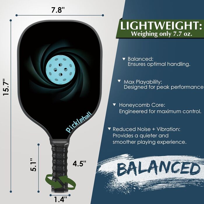 Набір пікбол-ракетки Achiou - пікбол-ракетки з високопродуктивною поверхнею з скловолокна, легкі, з сумкою, для чоловіків та жінок, 2 м'ячі для пікболу (outdoor та indoor)