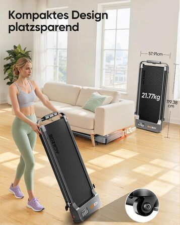 Біговий тренажер 6 в 1 для дому, складний, з регулюванням нахилу 10% та ручками. Макс. вантажність 135 кг, LED-дисплей, пульт дистанційного керування та додаток. Чорний та сірий.