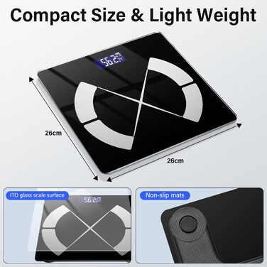 Вага для вимірювання жиру в тілі з датчиками рук, 8 електродів, цифрова вага з LCD дисплеєм, висока точність вимірювання жиру та м'язової маси з підключенням до APP, 32 показники, для вимірювання жиру, ІМТ та ін. FRKG78-BT (TZC1)