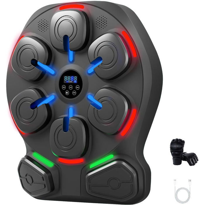 Музична боксерська машина ZAKVOP з 8 цілями, Bluetooth, 10 швидкостей, 9 режимів, LED, акумулятор 4000mAh, рукавички