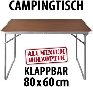 Складний кемпінговий стіл Casaria® дерев'яно-алюмінієвий 80x60 см з ручкою для перенесення, коричневий - для саду, балкону, пікніка