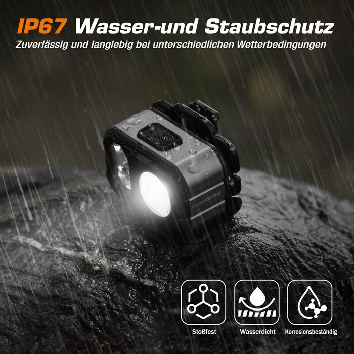 EverBrite LED налобний ліхтар: перезаряджуваний, 45г, IP67, 7 режимів, червоне/зелене світло для бігу, походів, кемпінгу (сірий)