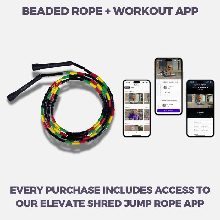 Стрибкове канат Elevate Rope Professional з перлинками, 3м, регульований, поліестер, для фрістайлу, кардіо та трюків, для всіх рівнів, для використання в приміщенні та на вулиці (Rasta)