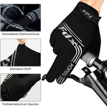 Зимові велосипедні рукавички FDX для чоловіків – вітронепроникні та водовідштовхувальні, з теплим флісом, гелевою підкладкою, підтримкою сенсорного екрану, неслизьким зчепленням – ідеальні для велосипеда, MTB та електровелосипеда (Чорний, XL)