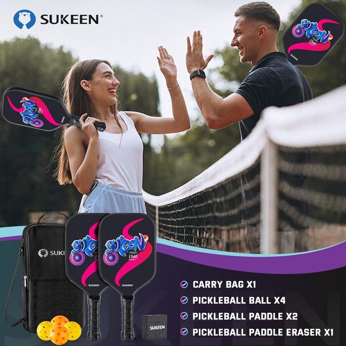 Набір пікбол-ракетки Sukeen: 2 ракетки з фібергласовою поверхнею. Підходить для чоловіків та жінок.