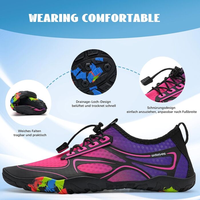 Водні шльопанці/тапочки для плавання та водних видів спорту WateLves, чоловічі та жіночі, швидковисихаючі, для дайвінгу, серфінгу, йоги, туризму, повсякденного носіння, 36-48 EU, рожевий, фіолетовий, 40 EU