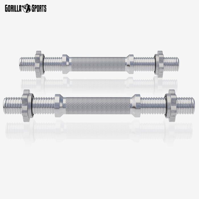 Гантельні грифи GORILLA SPORTS 35 см, 2 шт, 30 мм, зіркові замки, хромовані, сріблясті/чорні – короткі штанги для гантелей