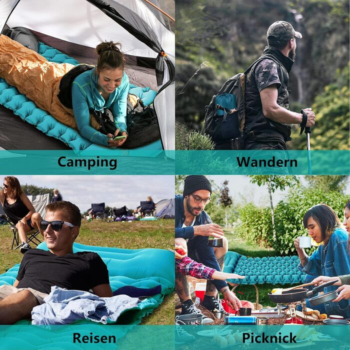 TENQUAN Килимок для кемпінгу самонадувний, 9см - туристичний килимок, повітряний матрац, килимок для сну, клапан, насос, для авто, намету, трекінгу, пляжу (блакитний/сірий)