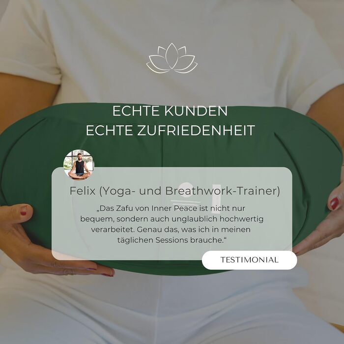 Зігзафкуш для медитації Inner Peace | Йога-подушка з екологічної дінкової наповнювачем | Подушка для медитації у формі півмісяця | Зроблено в Німеччині | Зручний знімний чохол з 100% органічної бавовни (лісово-зелений)