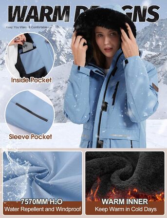 Водонепроникна зимова куртка Voqeen для сноубордингу та лижного спорту з флісовою підкладкою, синього кольору (L)