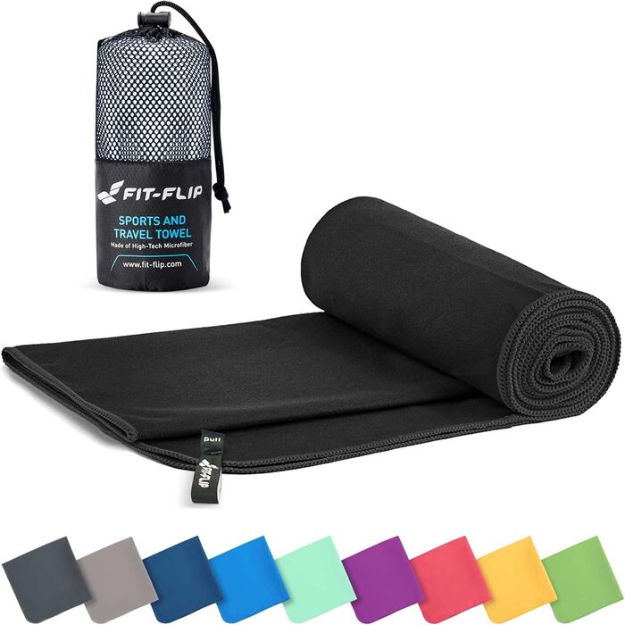 Рушник Fit-Flip з мікрофібри - компактний, швидковисихаючий, для спорту, подорожей, пляжу - 60x120 см, чорний, 1 шт.