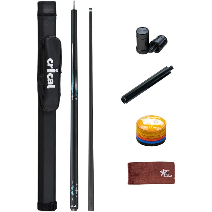 CRICAL Billardqueue з карбонового волокна, 12,5 мм наконечник, 147,3 см, професійний пул-стик для дорослих, повна карбонова технологія, низька деформація, комплект більярдних стиків