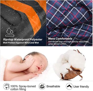 Чорний спальний мішок URPRO 1.6 кг з фланелі, 4 сезони, звичайний, водонепроникний, звичайний | З фланелі, звичайний, для відпочинку