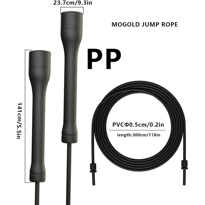 Стрибкове канат Springseil: 300 см, ПВХ-канат з бавовняним ядром, ергономічні ручки, регульована довжина, чорний