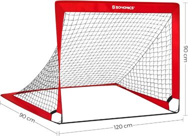 Ворота для футболу SONGMICS для дітей, 2 шт., Pop-up, 90x120x90 см, швидкий монтаж, для саду, парку, пляжу, стійки з скловолокна, Oxford-тканина та поліестерна сітка (Червоний)