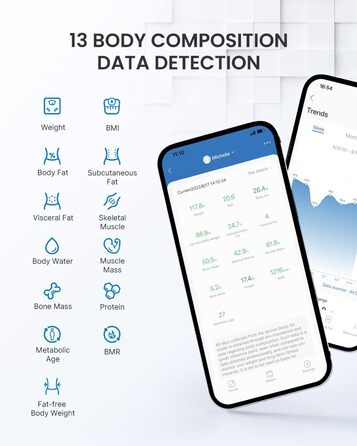 Цифрова ваги RENPHO для визначення жиру, BMI, м'язової маси, білка, BMR, з Bluetooth, додатком, мармурова поверхня, Elis 1, 280 мм