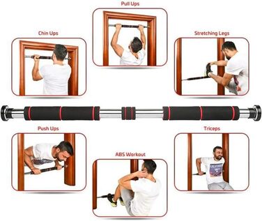 Турнік для дверей Klimmzugstange | Регульована висота 80-130 см | Макс. вантажопідйомність 150 кг | Чорний та червоний | Для силових тренувань