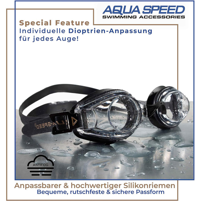 Окуляри для плавання Aqua Speed Lumina з діоптріями для дорослих (чорні, прозорі лінзи, короткозорість, індивідуальний підбір лівої та правої лінзи)