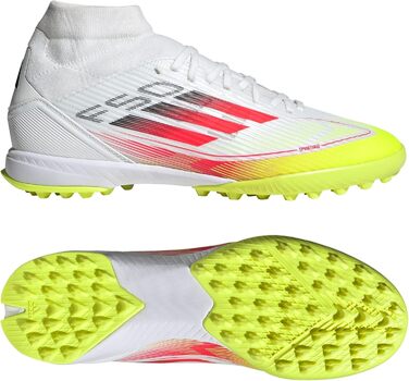 Жіночі футбольні бутси adidas F50 League Mid для гри на траві (46.5 EU, білий/червоний/жовтий)