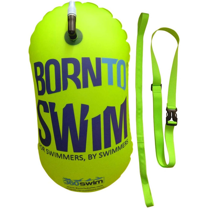 BornToSwim Буєр для плавання неонова зелена 28x49 см, без сухої кишені, яскрава захисна буєрка для дорослих, унісекс
